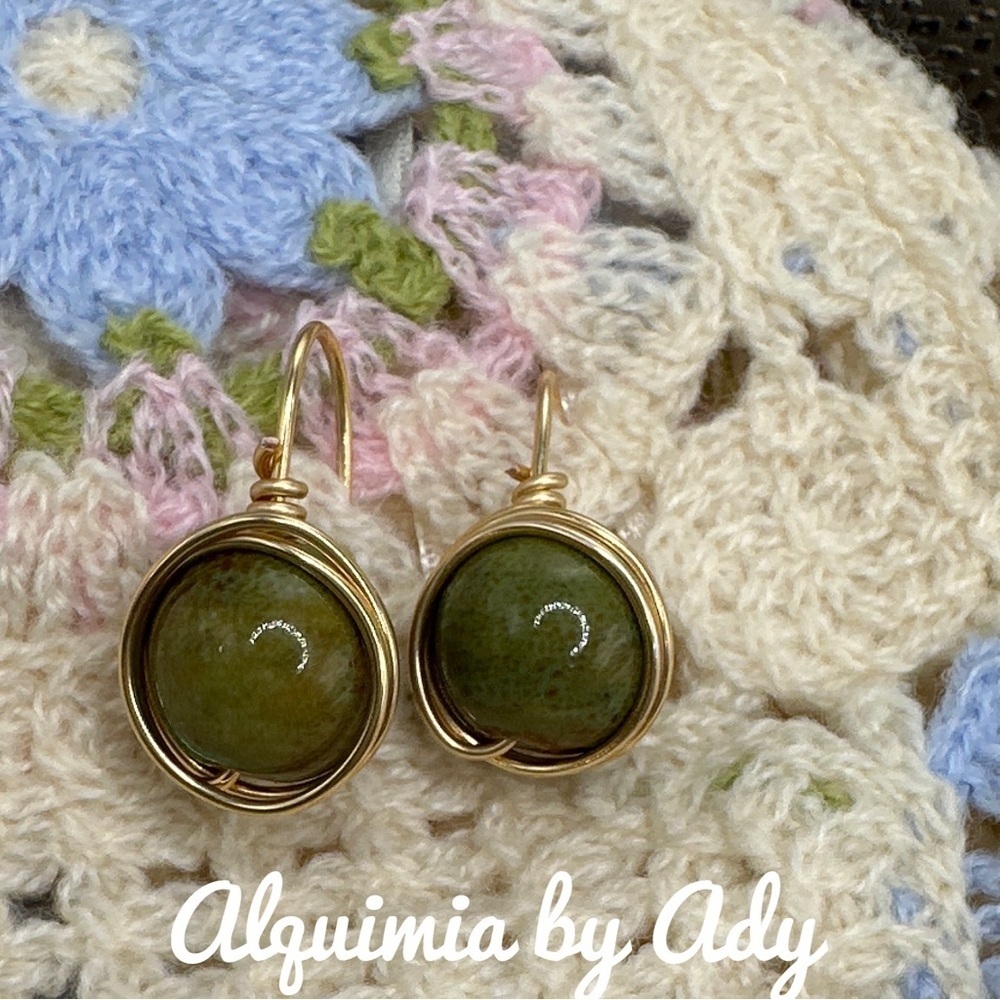 Chunky green jasper gold drops dangle earrings/manifesting hope
